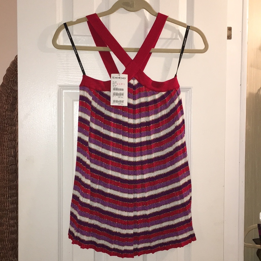 Bebe pleated striped strappy top Size Small